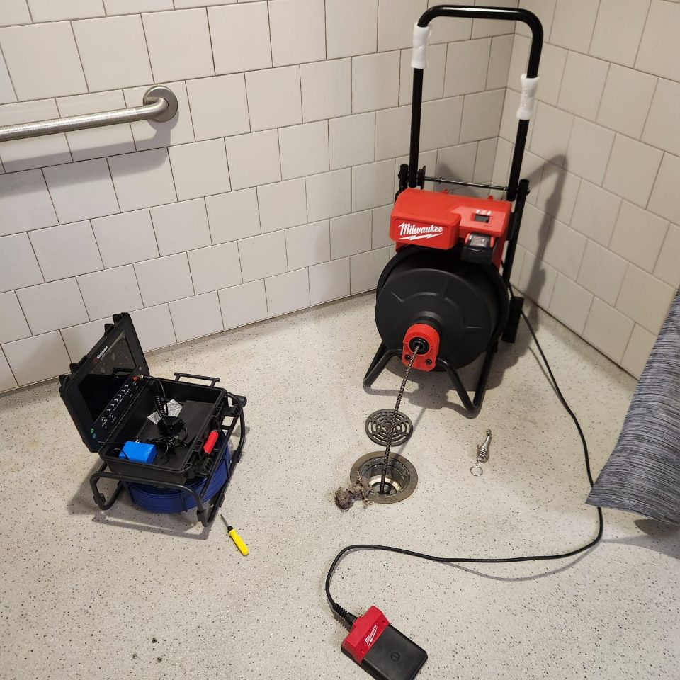SureSight drain cleaning machine and sewer camera equipment set up for a job
